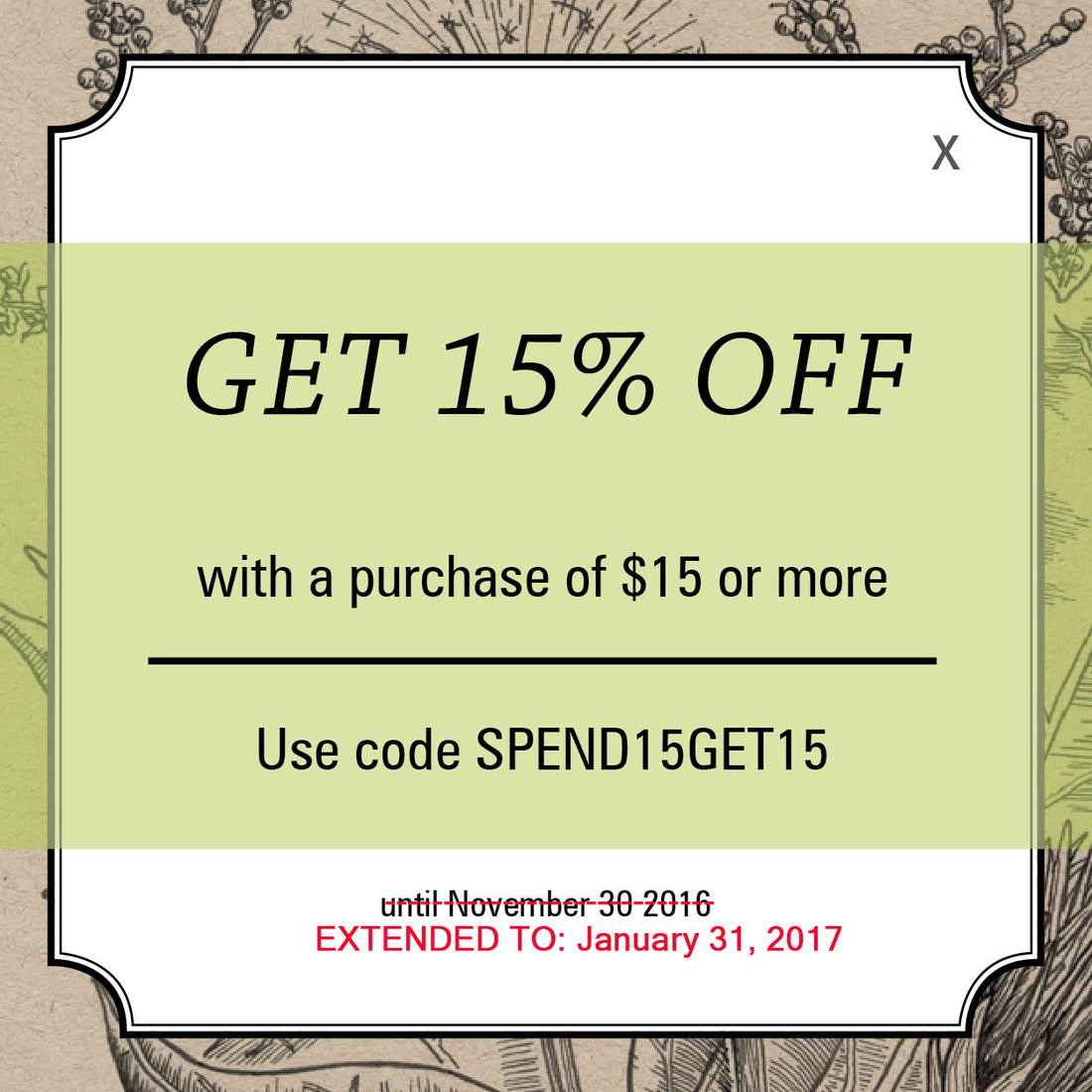 15%-off Sale Extended